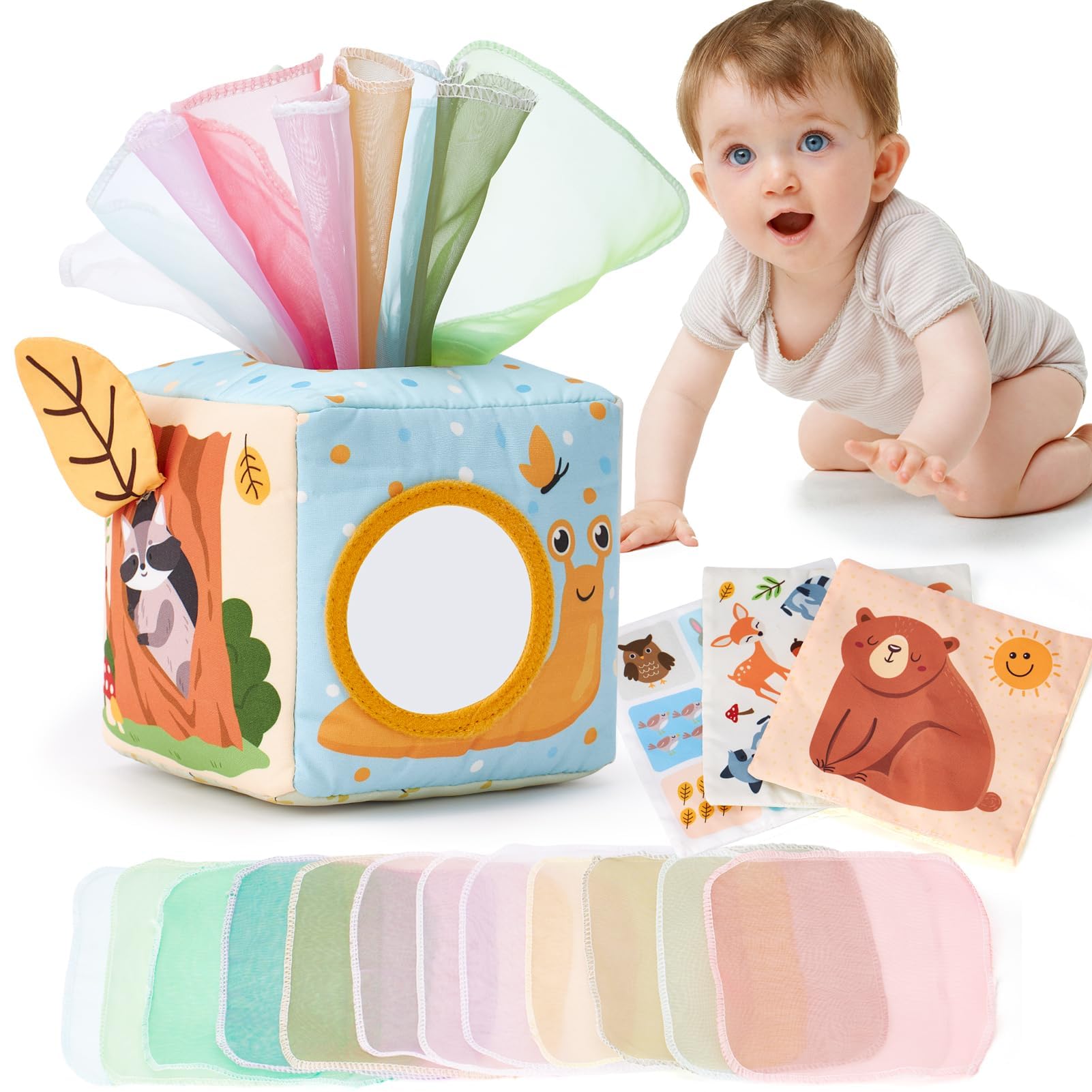 hahaland Baby Spielzeug 6 12 Monate Tissue Box Toy Montessori motorik Sensorik Spielzeug, Bauchlage Kontrastreiche Spielzeug für Babys Geschenk