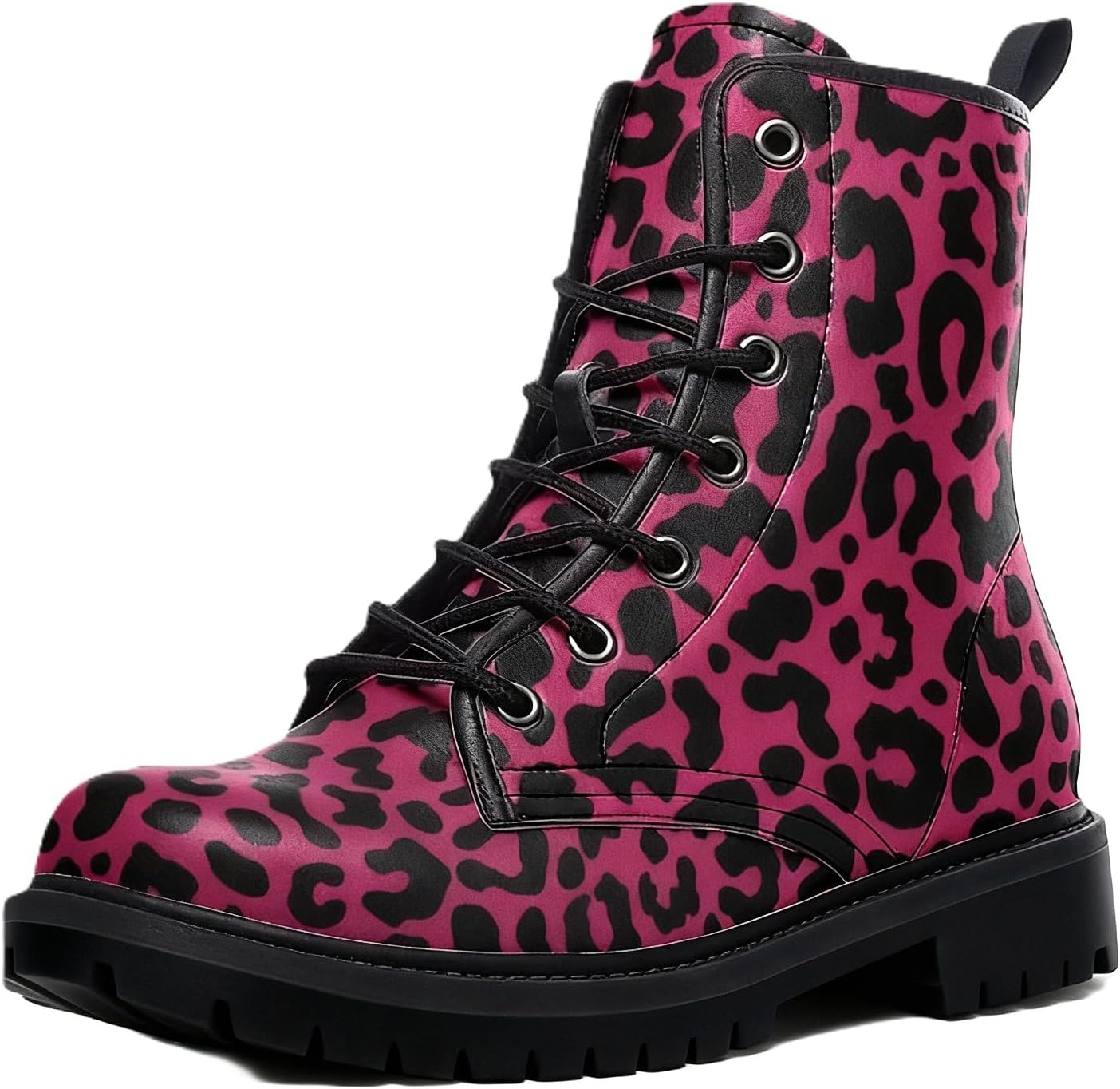 Women's Printed Combat Boots Leopard Skull Ankle Boot Tiger Stripe Geometric Mandala Lace Up Platform Booties for Women Fashion Punk Gothic Motorcycle Boots for Daily Travel Festivals, Dark