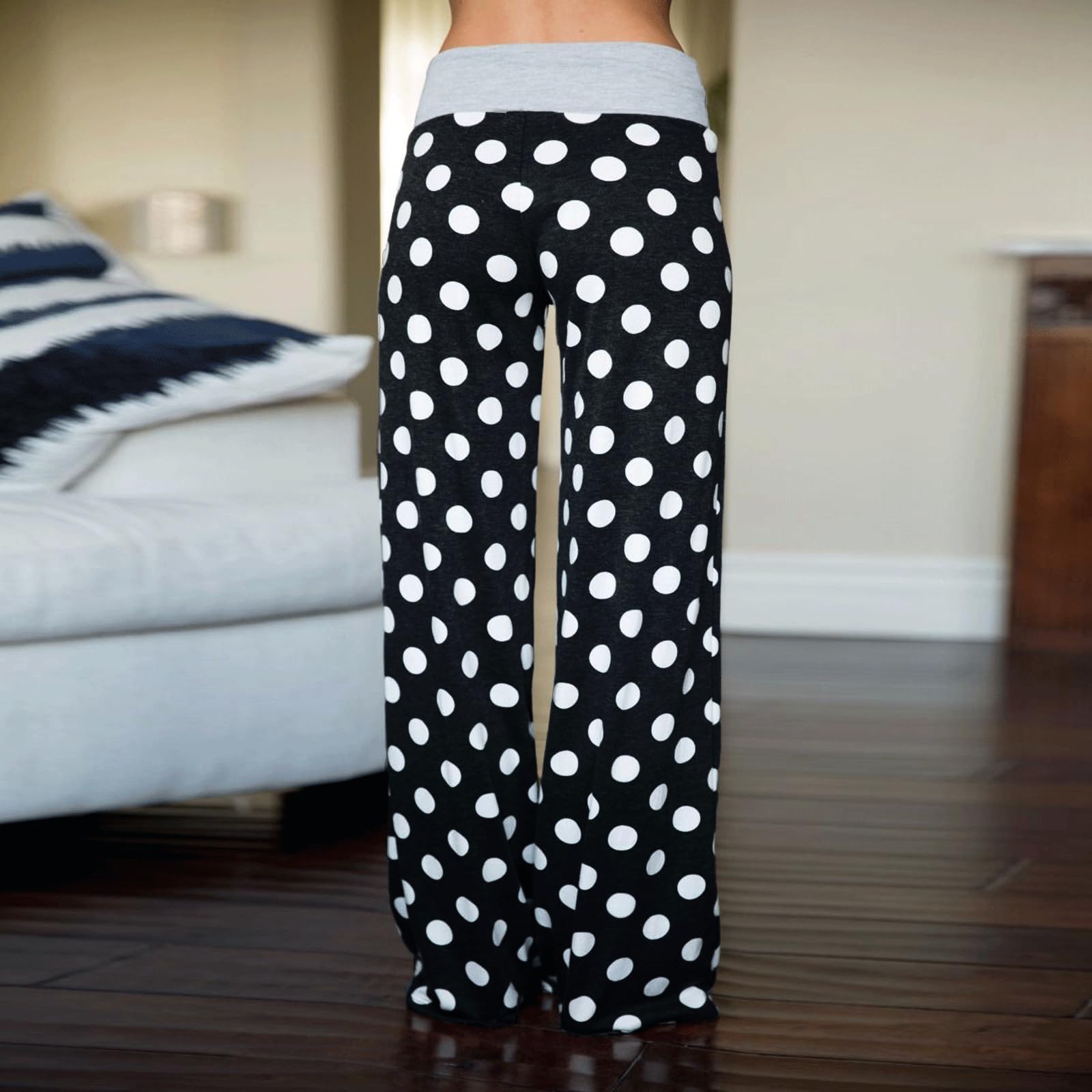 AMYTIS LINGERIE Pyjama Long Pantalon Hiver Grande Taille Extensible Confortable Pantalons décontracté Droit pour Femmes avec Cordon de Serrage pour Le Yoga Bas De Pyjama Femme