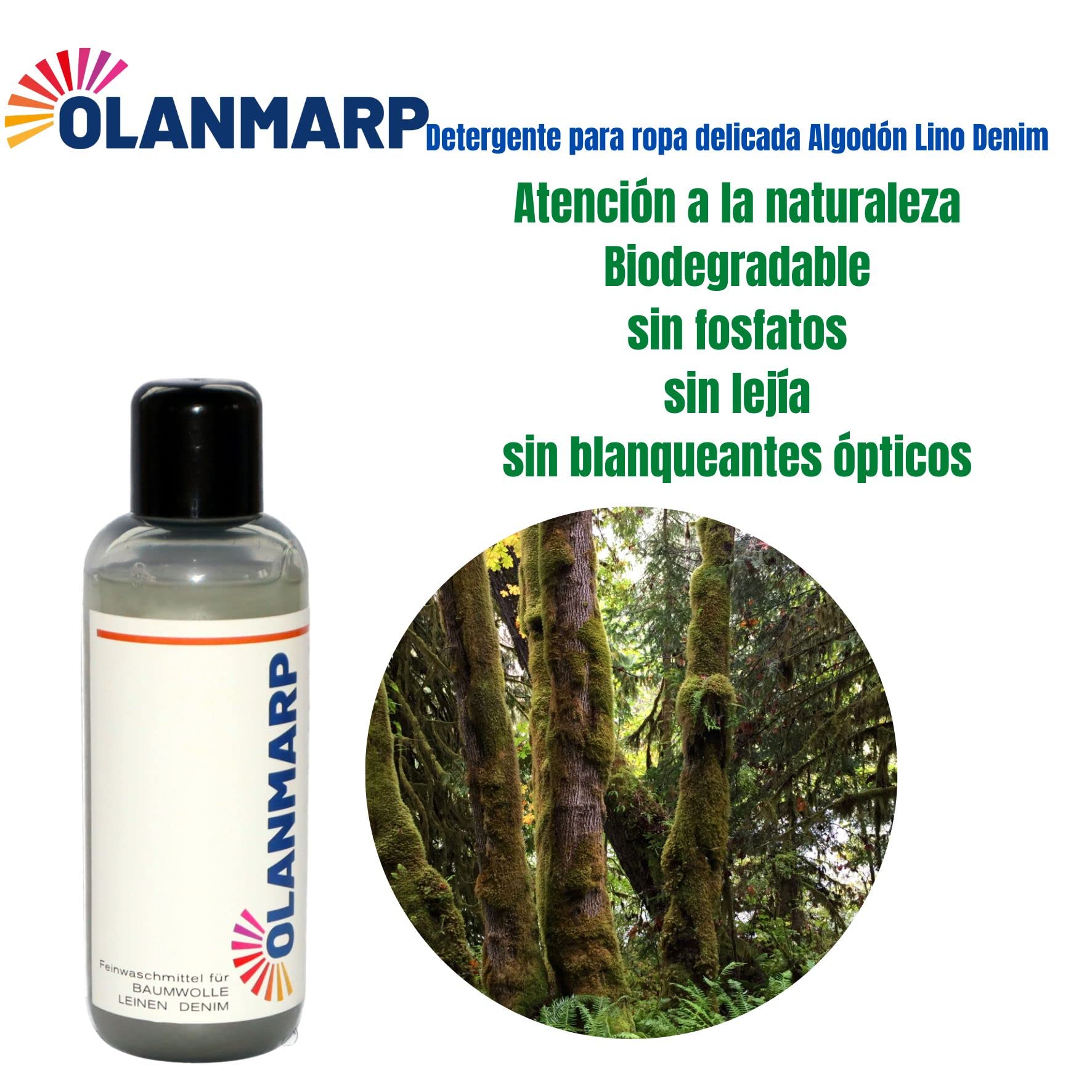 Detergente para algodón y lino Olanmarp concentrado – detergente líquido suave para lavado a mano y a máquina – ideal para fibras naturales y ropa delicada – sin químicos agresivos (480 ml)