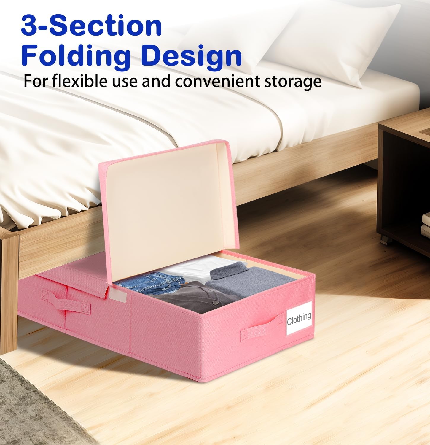 Under Bed Storage, Large Underbed Storage Containers with Lids, Foldable Clothes Storage Bins W/ Reinforced Handle for Bedroom Organization, Closet Organizers for Blanket, Shoe, Pillow -2 Pack, Pink