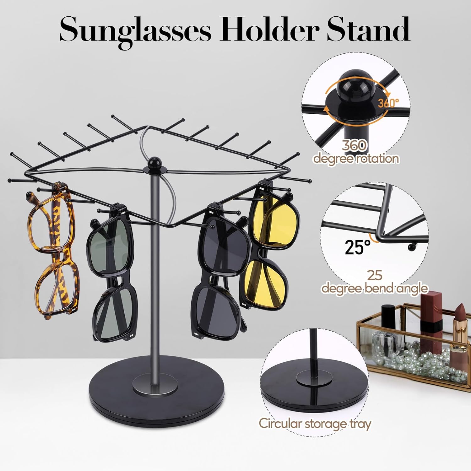 Ostand R Fitness｜360度回転スタンド＆耐衝撃性を備えた多機能スマホケース – TORRAS-JP SNOWSTAR 360°回転サングラスオーガナイザーストレージ、サングラスディスプレイホルダースタンド トレイ付き デスク、ドレッ