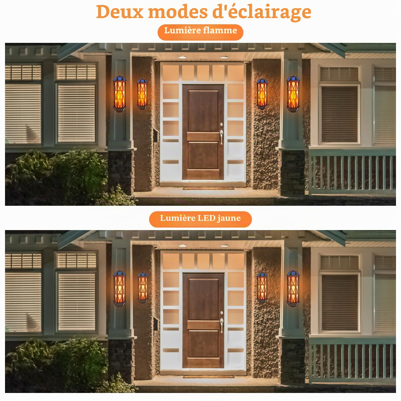 Lampes solaires d’extérieur, appliques vintage blanc chaud, lot de 2