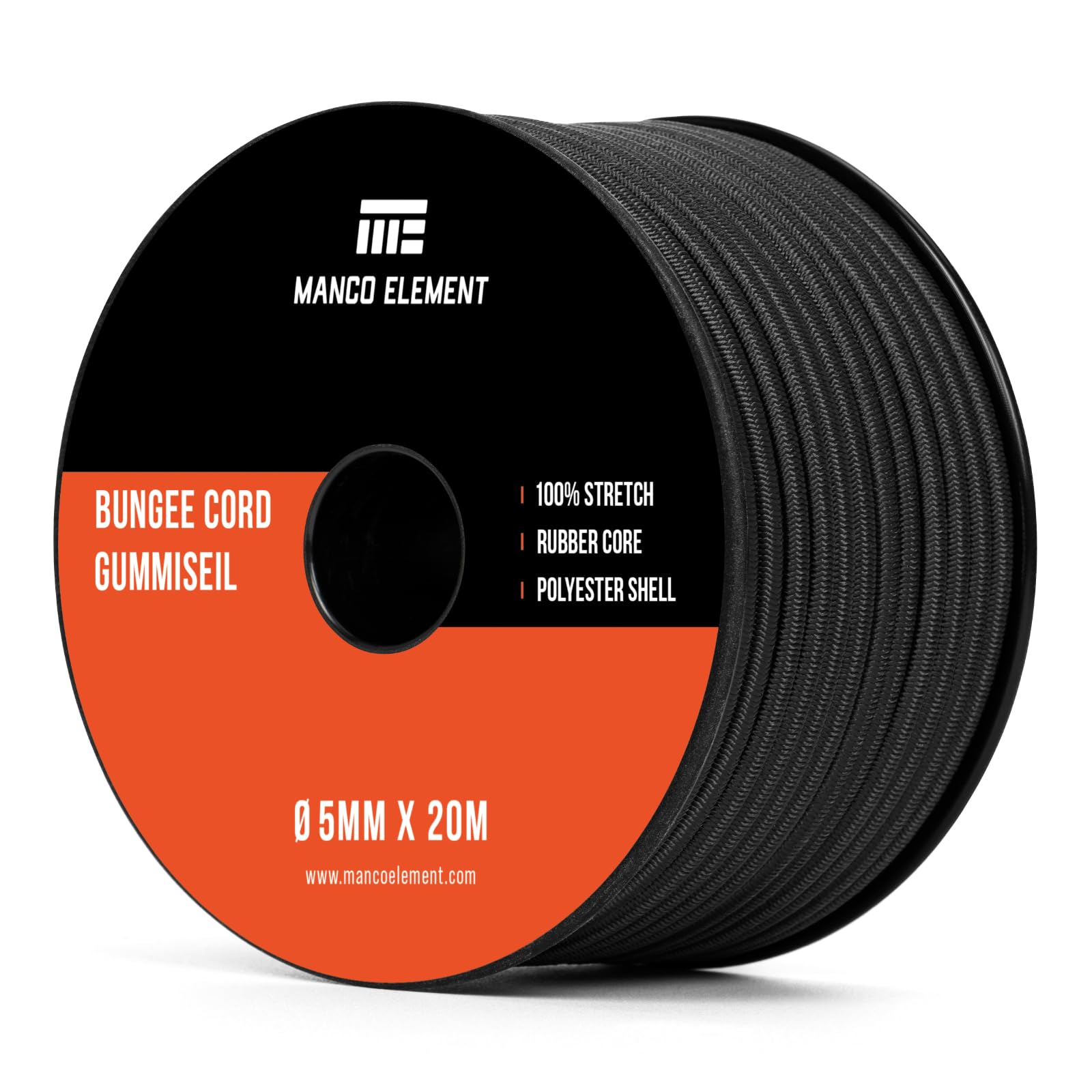 Manco Element Bungee Cord 5mm x 20m Elastic Cord Shock Cord - Black