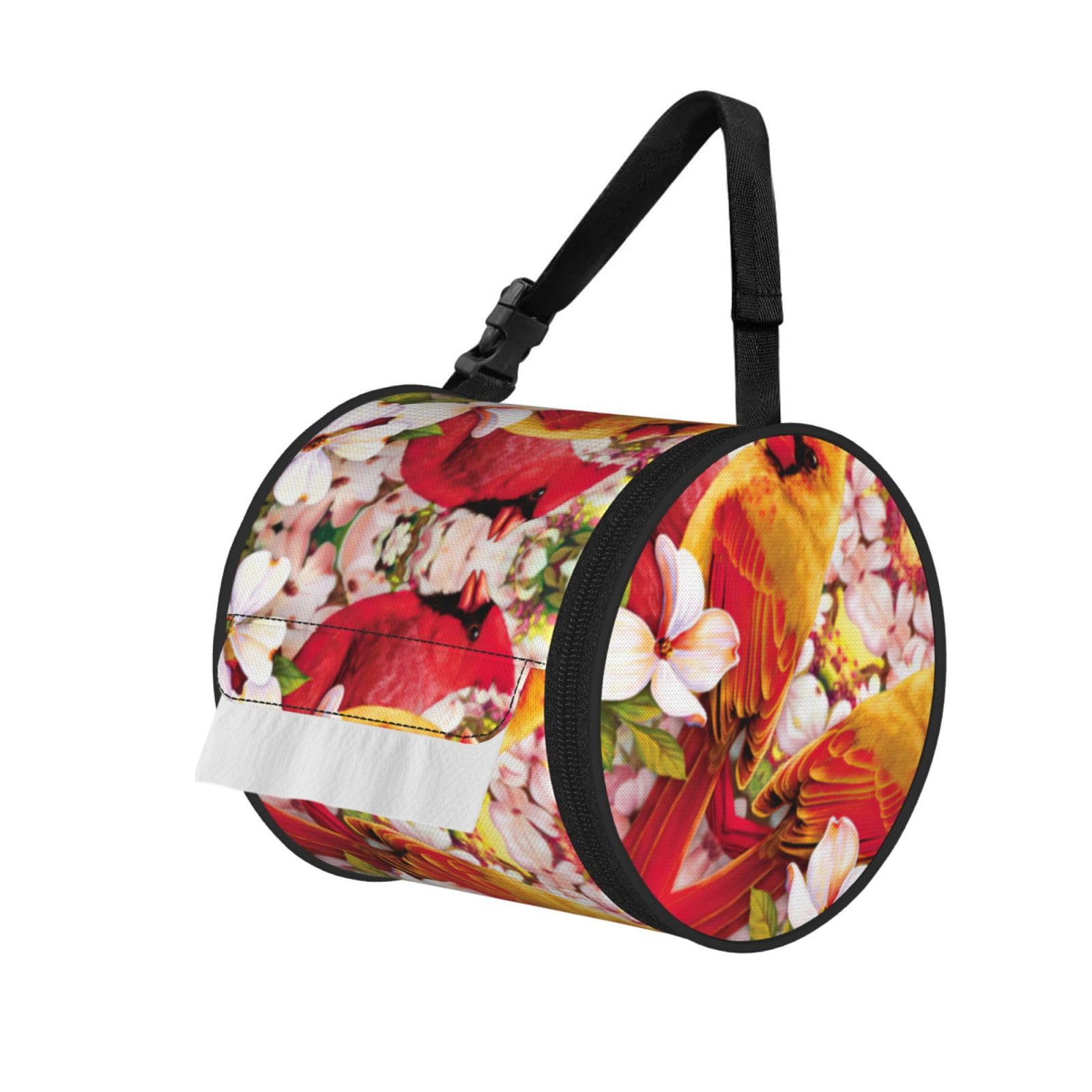 Red Birds Design Print Fashion Tissues Organizer Box, Hanging Tissue Holder For Purse Coins For Car Office Daily Outing