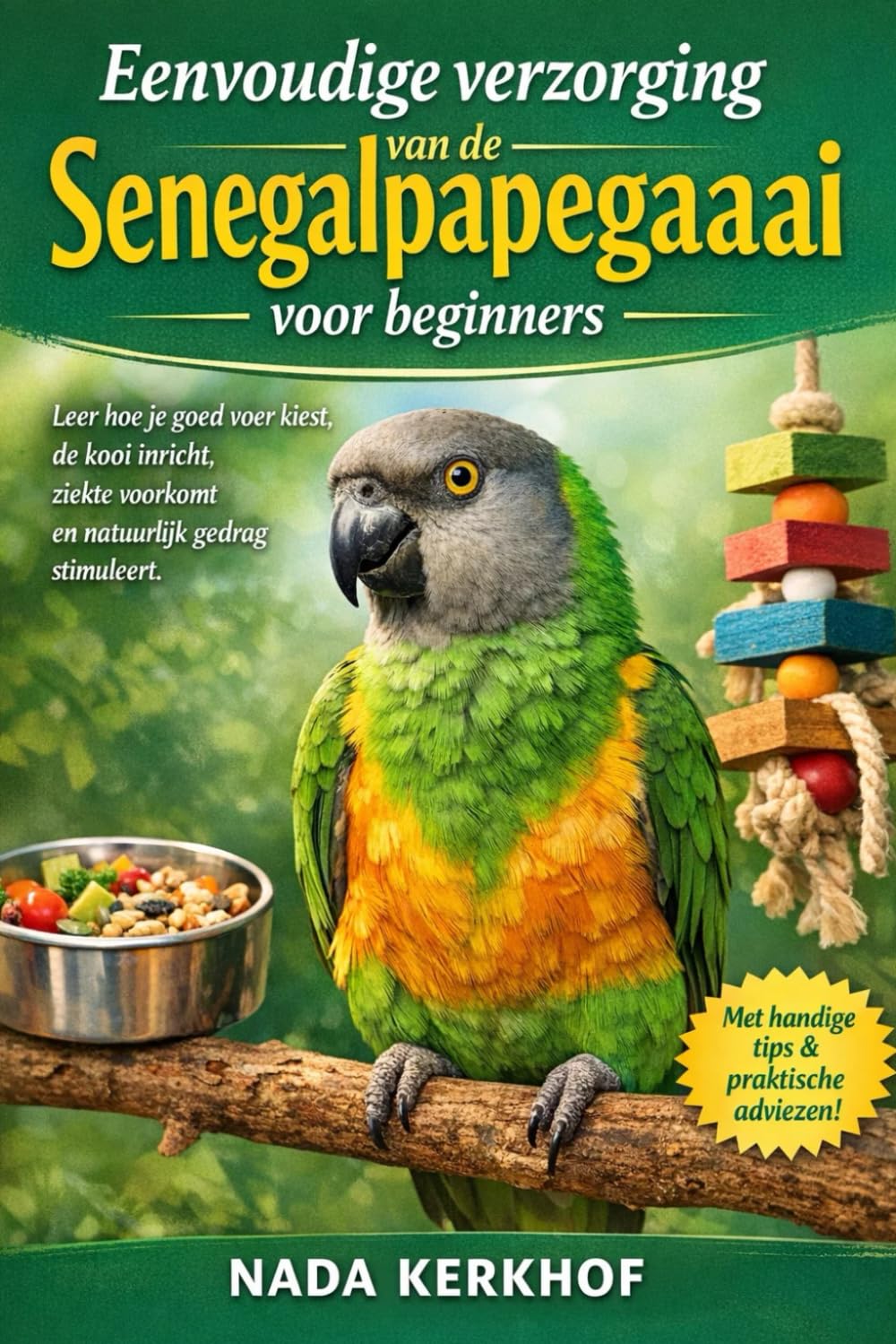 Eenvoudige verzorging van de Senegalpapegaai voor beginners: Leer hoe je goed voer kiest, de kooi inricht, ziekte voorkomt en natuurlijk gedrag stimuleert.