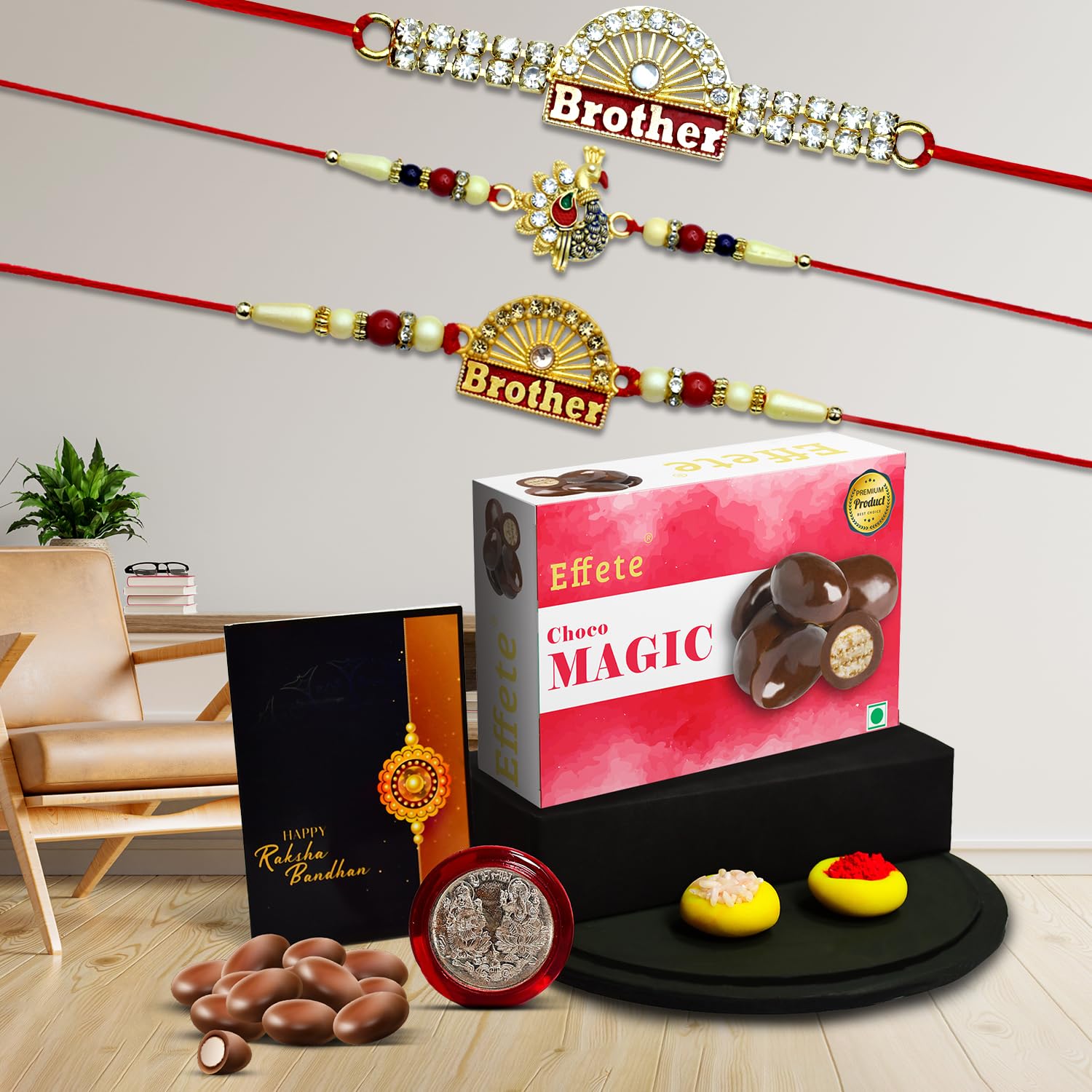 Garth Chocolate with Rakhi Set of 3 – Rakhi For Brother, Silver Color Pooja Coin, Roli Chawal & Greeting Card, Rakhi Sweets & Gift For Bhai, Rakhi For Kids, Raksha Bandhan Combo (K3_711+716+718_CM32)-image-19