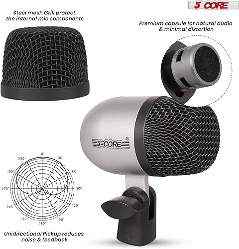 Miniatura 68 de 5 CORE Kit de micrófono de batería de 7 piezas All Metal Drummer Mics Tom/Snare & Cymbals Professional Wired Instrument Drums Set Microfonos Incluye