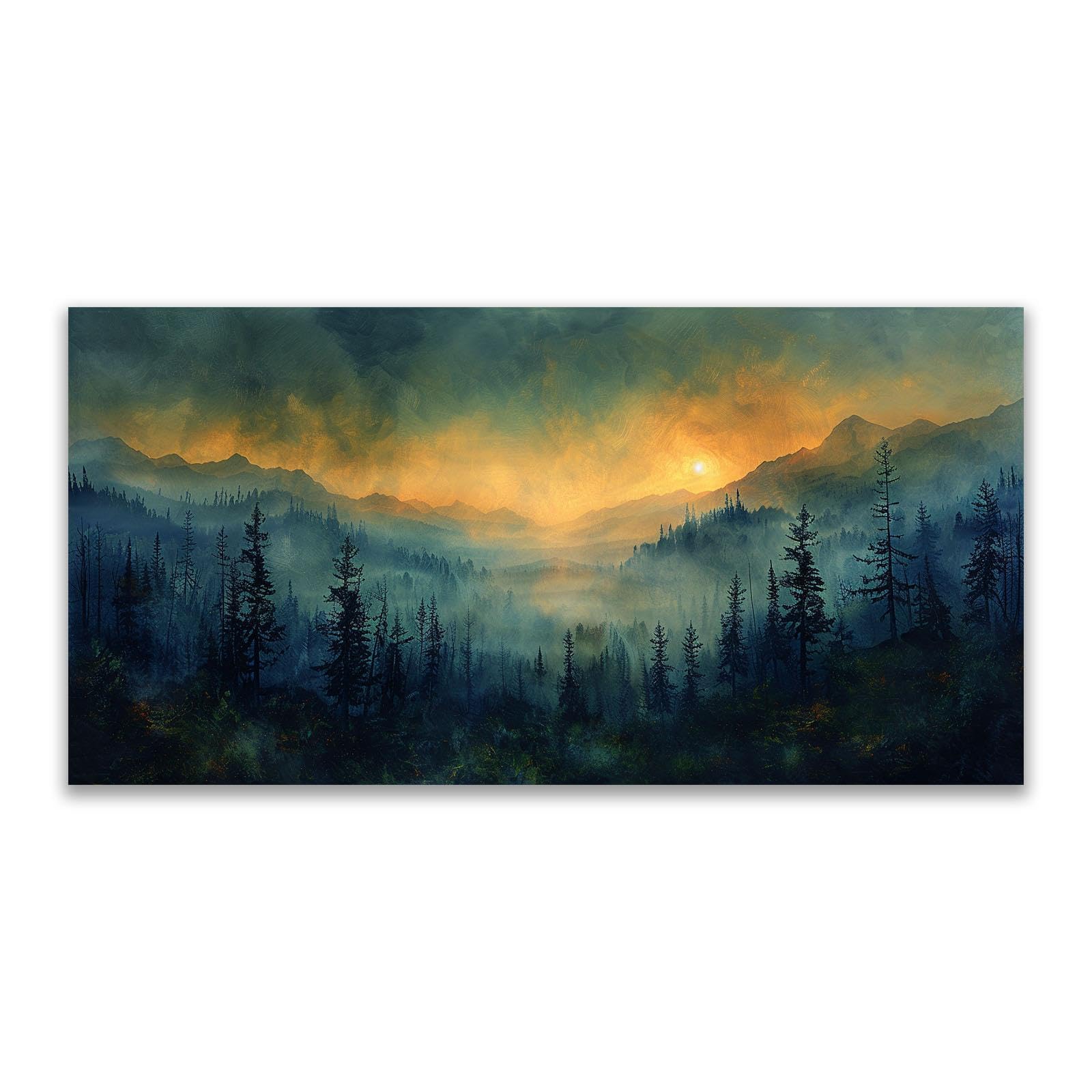 JOSUE Large Forest Canvas Wall Art Abstract Mountain Canvas Kitchen Wall Art,Blue,gold Modern Artwork Decor For Living Room Bedroom Kitchen-70x140cm Unframed