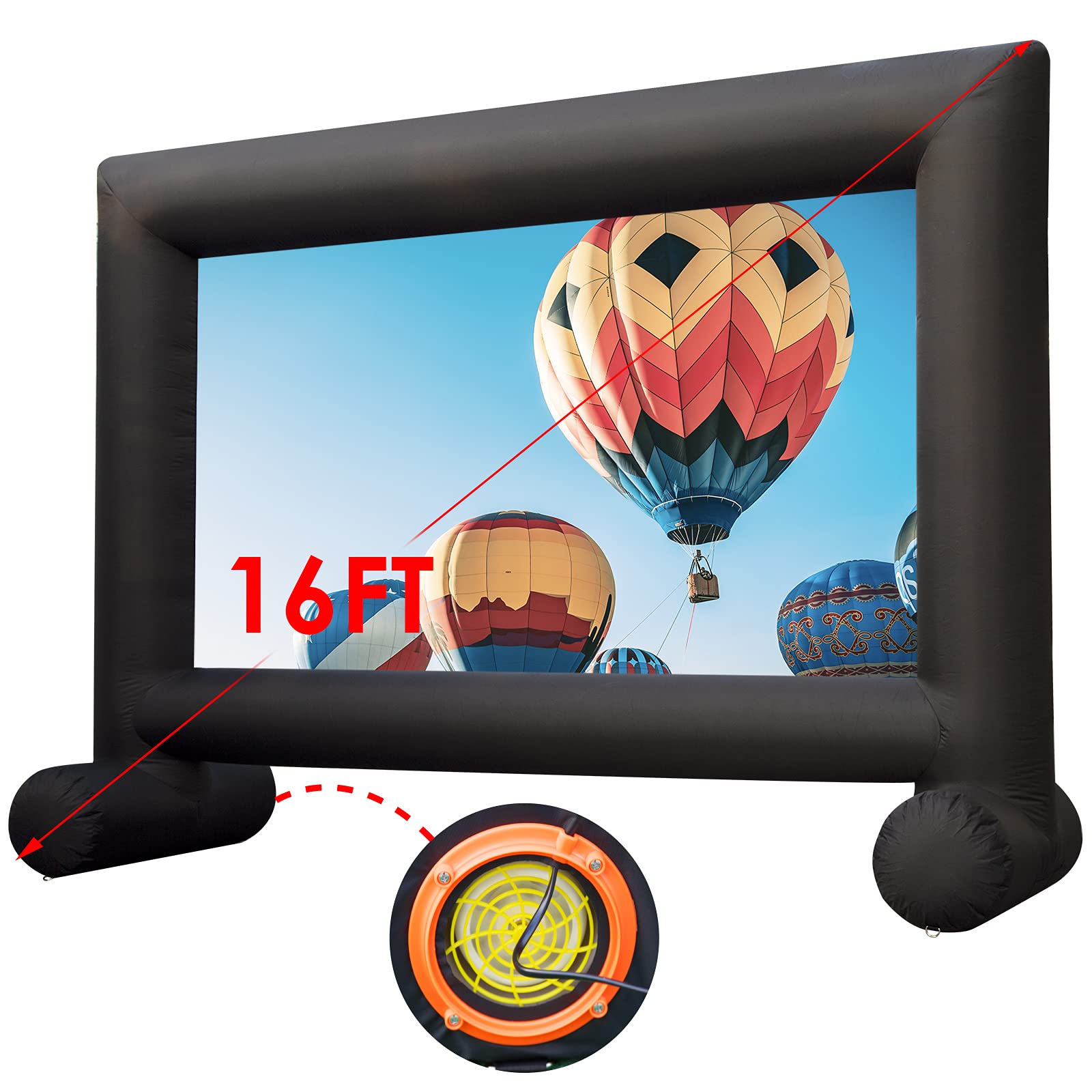 HHP 16Ft Inflatable Outdoor Projector Movie Screen Supports Front and
