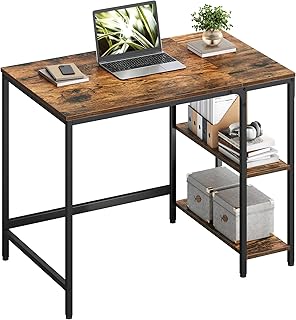 VASAGLE Tisch, Computertisch, Bürotisch, 100 x 50 x 76 cm, moderner Stil, für Arbeitszimmer, Schlafzimmer, Wohnzimmer, vintagebraun-schwarz LWD046B01