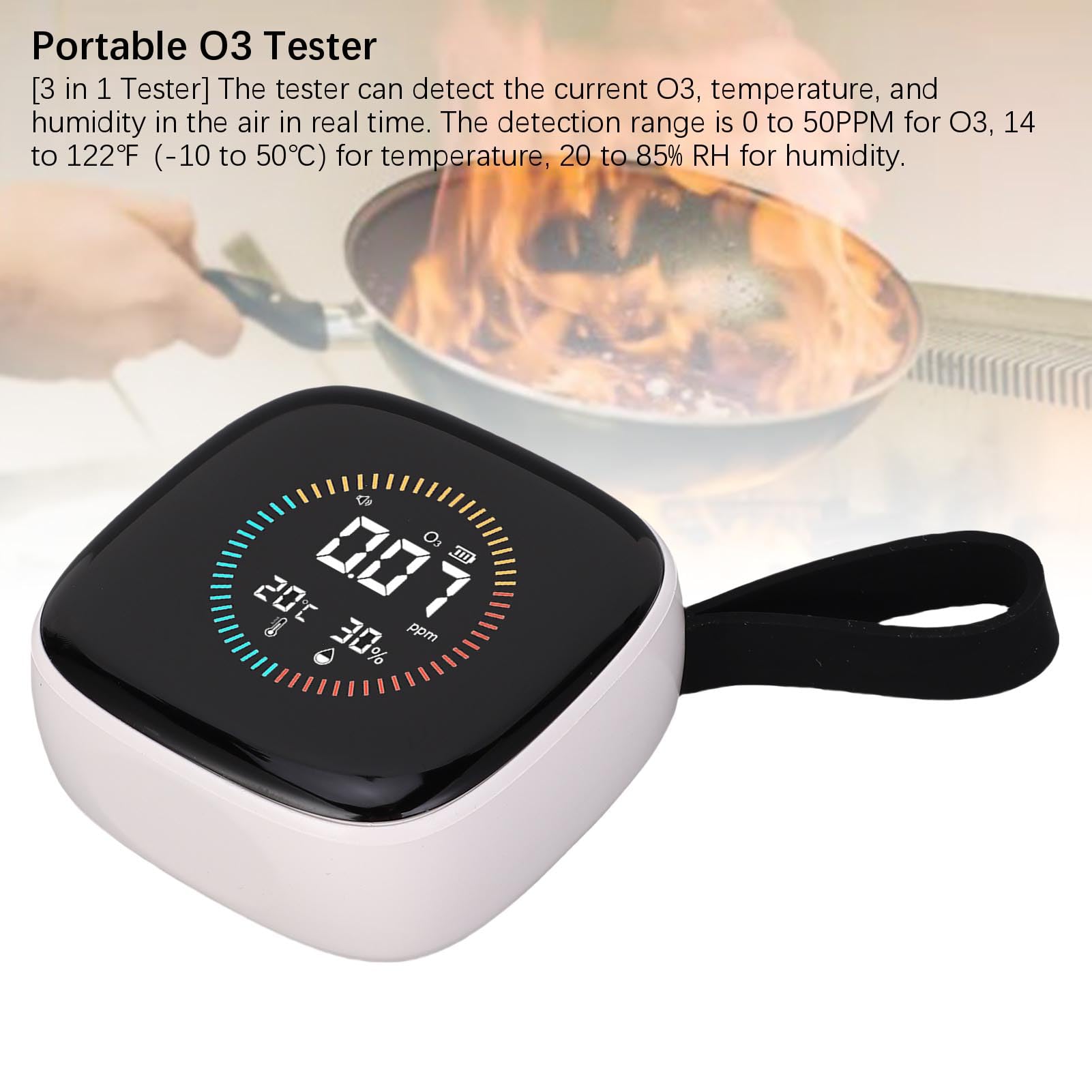 Medidor de Humedad y Temperatura O3 3 en 1, Pantalla LCD de 0-50 Ppm Probador de O3 Portátil con Pantalla LCD y Cordón Batería de Gran Capacidad para el Hogar, Viajes, Camping,