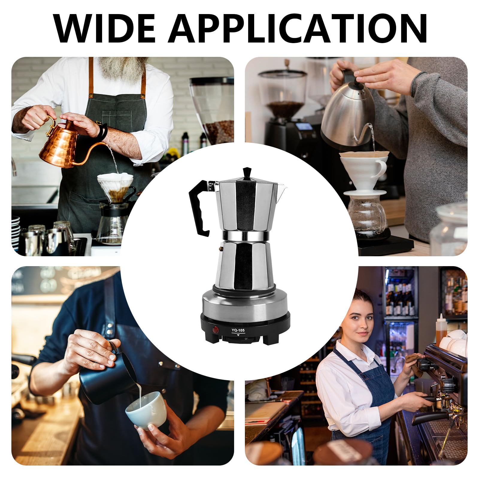 Cafetière Électrique Italienne pour 6 Tasses, 300 ml Cafetière Électrique Italienne d' Expresso avec Mini Plaque Chauffante, Portable Cafetières Moka en Aluminium, Cadeau pour Maison et Voyages