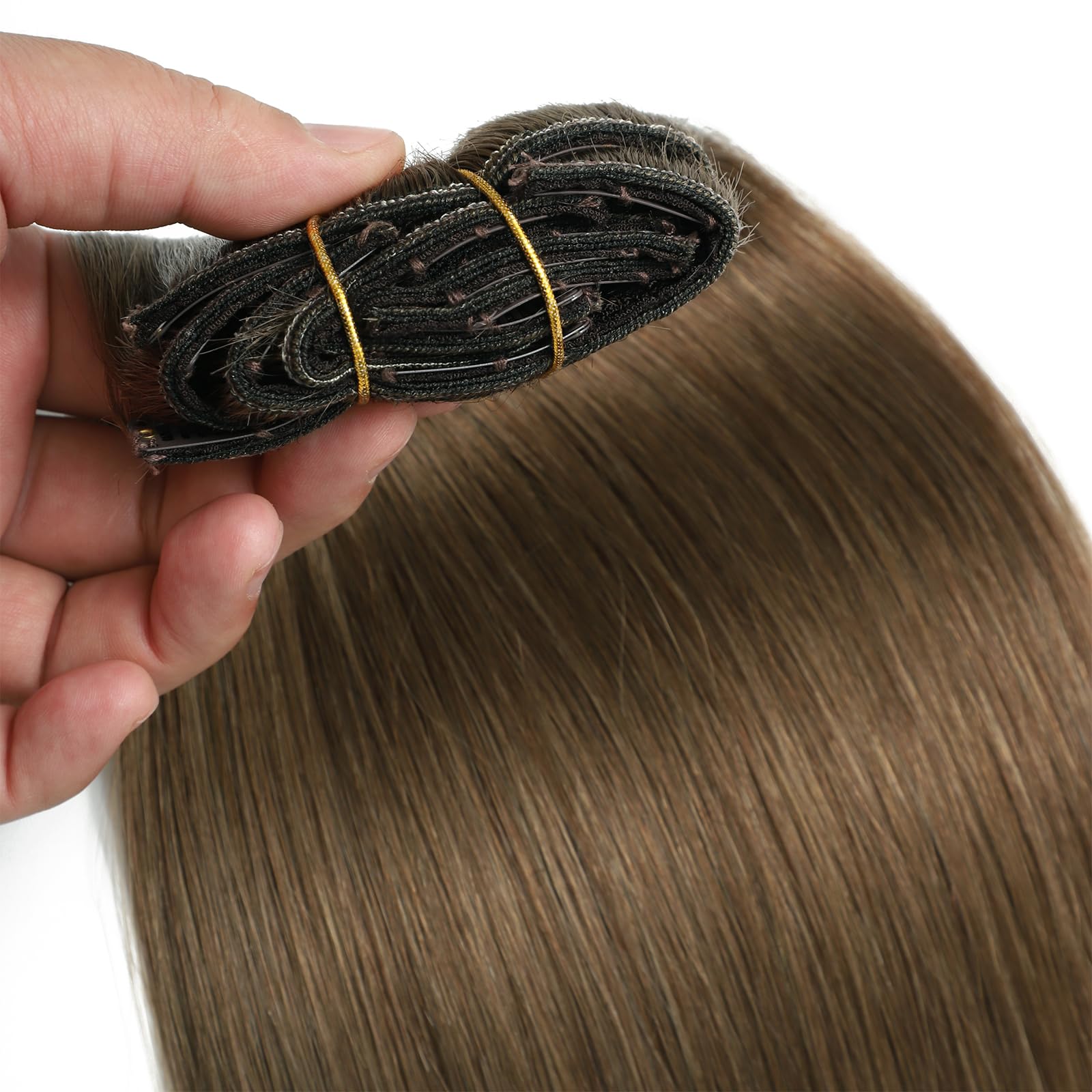 Hell Aschblond Clip in Extensions 9A Echthaar 15#, Human Hair 100% Remy Tressen Haarverlängerung 8pcs Glatt mit Clips 22inch/55cm