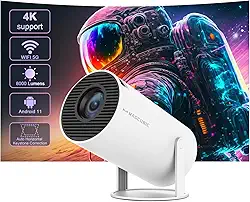 Mini Projetor Portatil 5G Wifi 6 BT 5.0 Android 11, Projetor 4K 1080P Full HD Suporte 8000 Lumens, Projetor Led Auto de Correcção Trapezóide Horizontal, 180°Girável Projector para Telefónico