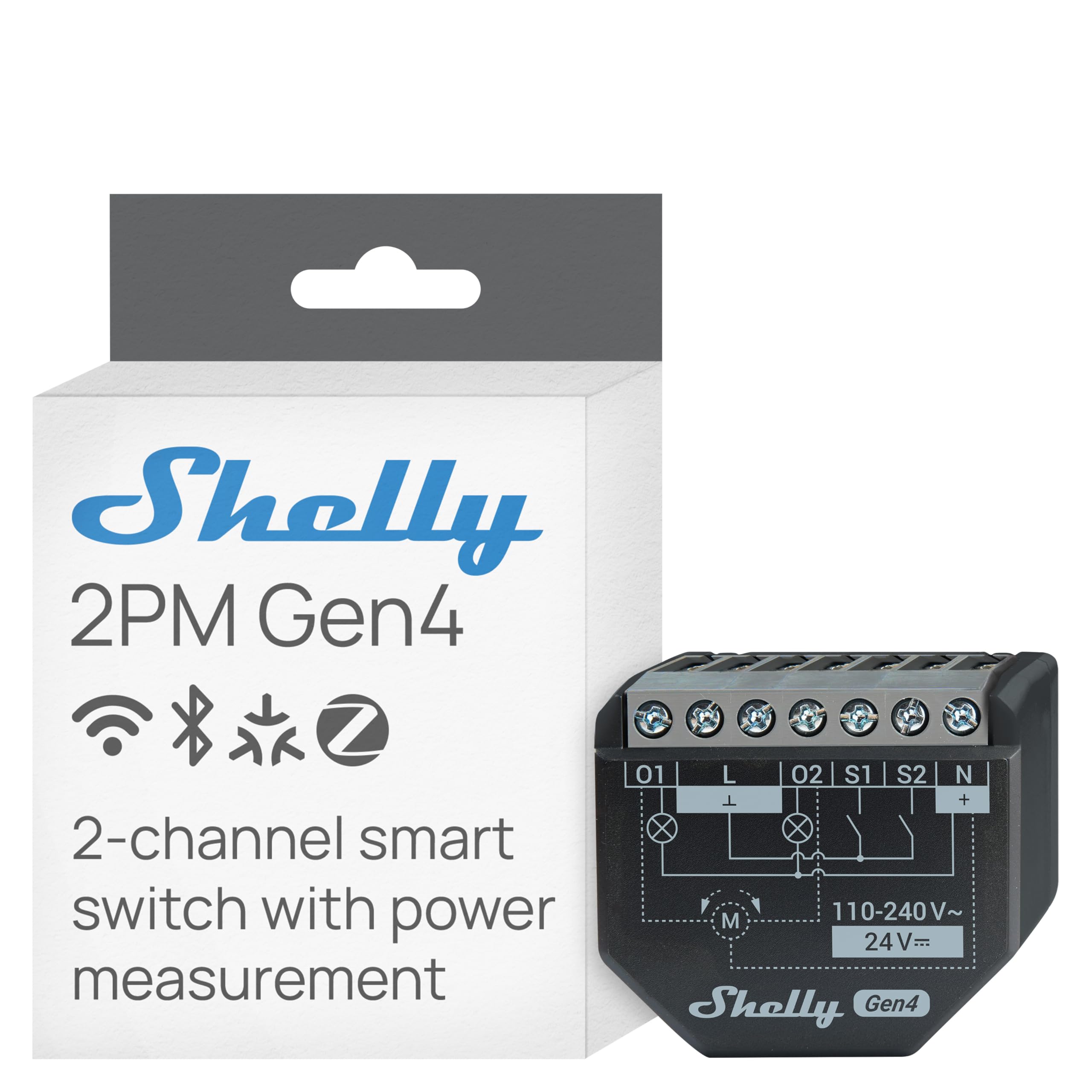 Shelly Shelly 2PM Gen4 - Module volet roulant connecté Matter, Zigbee, Wi-Fi, 2 Canaux 8A, Mesure consommation électrique, Contrôle app, Compatible Alexa, Google, SmartThings, Apple Homekit