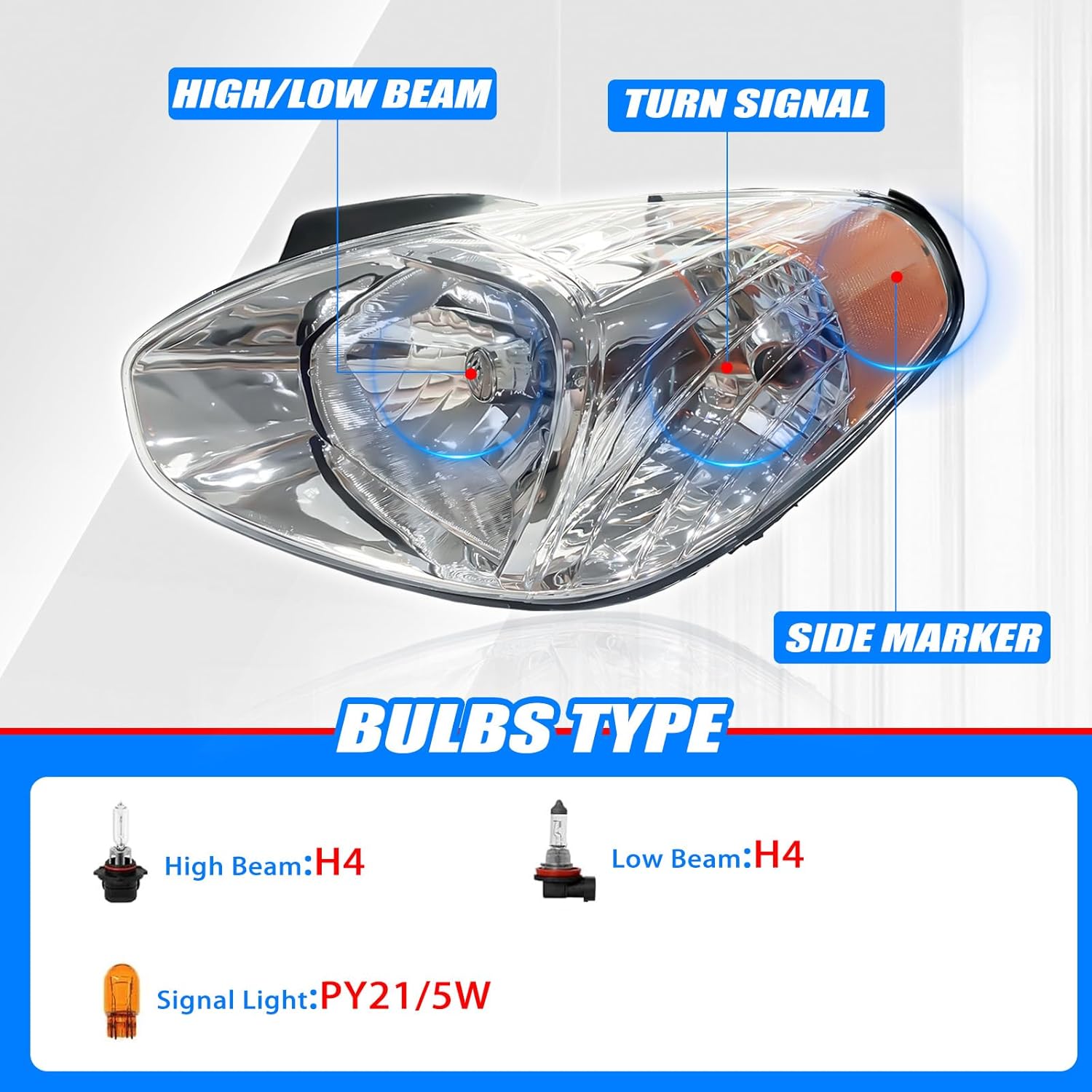 Headlight Assembly Compatible with 2007-2011 Hyundai Accent w/Bulbs Halogen Headlamp Replacement(Left and Right Side)