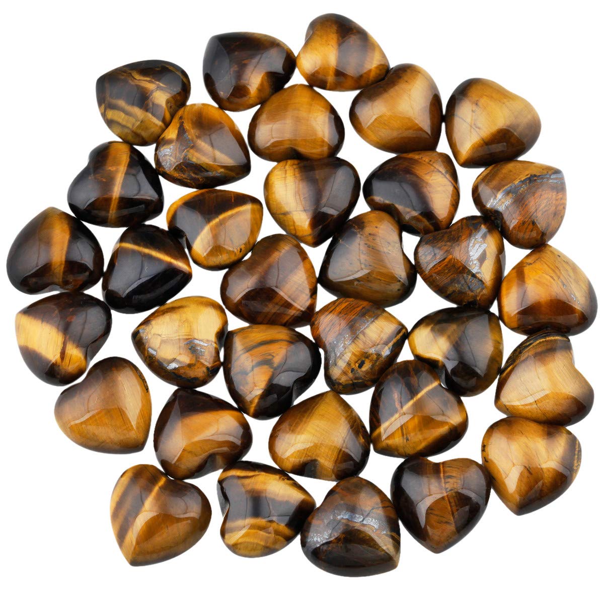 Kyeygwo Brown Natural Tiger Eye's Stone Puff Heart Healing Crystals Love Stone, Pocket Stones Palm Worry Stone For Reiki Meditation Balancing, 0.59" (Pack Of 10)