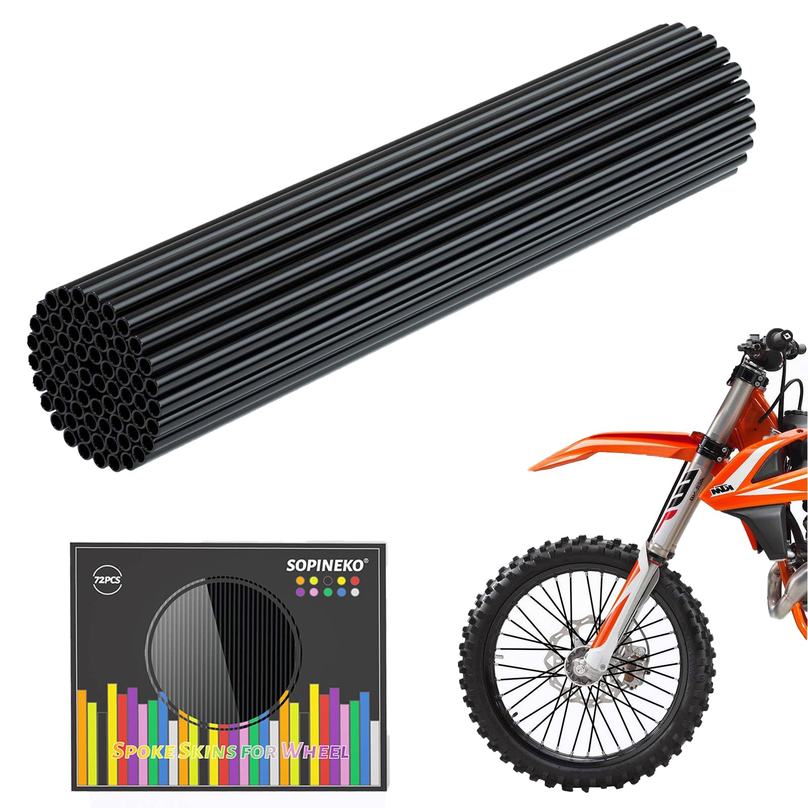 72Pcs Spoke Skins Covers Spoke Wraps Wheel Decoration for Motorcycle Bicycle Dirt Bike Wheelchair(Black)