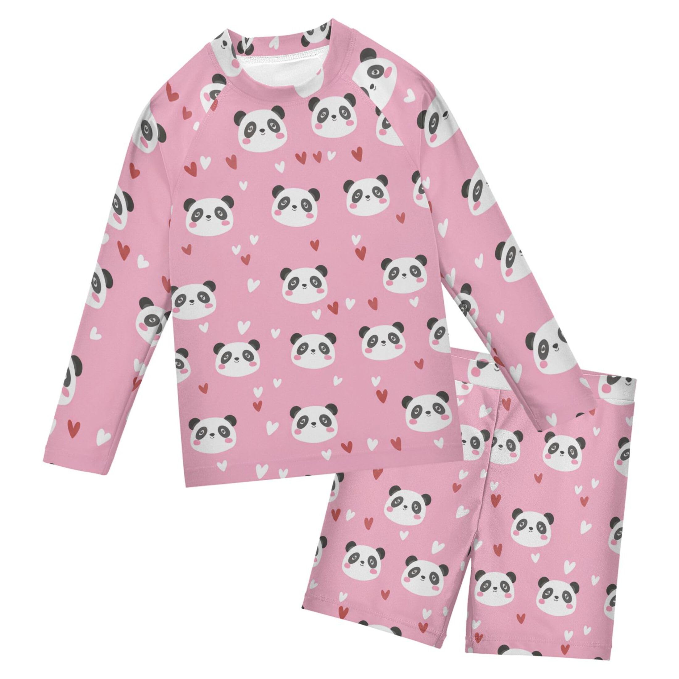 Cute Panda Boys Rash Guard Swimsuits Set for Boys Long Sleeve Swim Shirts Bathing Suits with Trunks B0404199