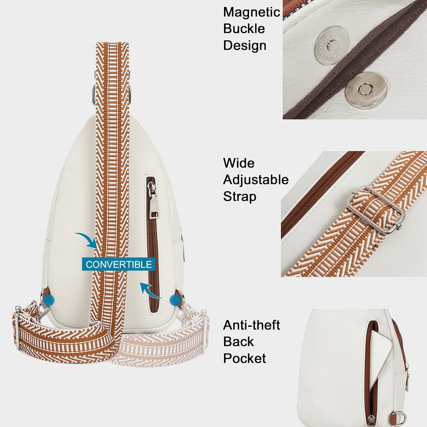 CLUCI Small Sling Bag for Women, Vegan Leather Fanny Pack Crossbody Bags for Women, Chest Bag With Guitar Strap - Image 6