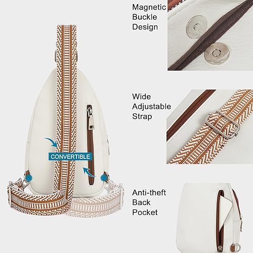 Miniatura 6 de CLUCI Riñonera pequeña para mujer, cangurera de cuero vegano para mujer, bolsa de pecho con correa de guitarra