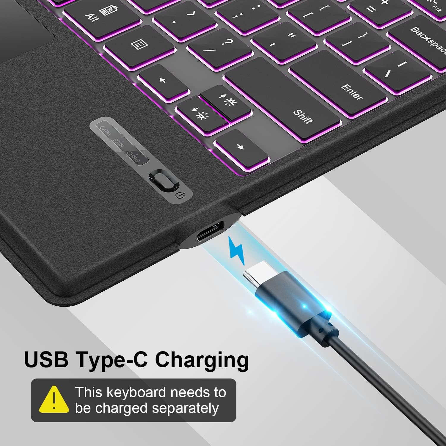 Surface Pro Type Cover, Portable Wireless Bluetooth Keyboard with Touchpad, 7-Color LED Backlit and Built-in Rechargeable Battery (LED Backlit)