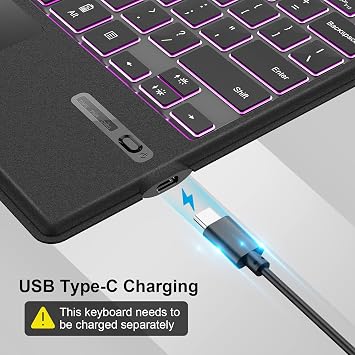 Surface Pro Type Cover, Portable Wireless Bluetooth Keyboard with Touchpad, 7-Color LED Backlit and Built-in Rechargeable Battery (LED Backlit)