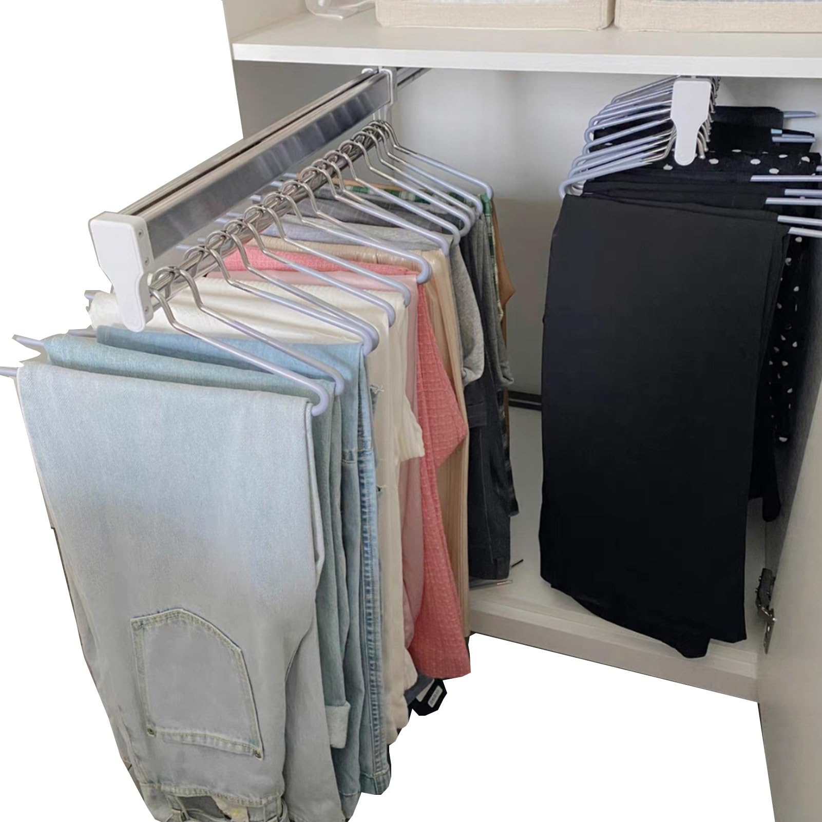 GLETSF Heavy-Duty Retractable Clothes Rail Rack 30-80 cm, Adjustable Pull-Out Wardrobe Rod, Max Load 25 kg for Closet Organization and Space Saving,size_name-600mm/23.6inch