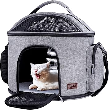 Amazon Amj 犬 猫 キャリーバッグ 小さめ 手提げ 通気性 ペットキャリー 安定性 収納付 小型犬 車載 病院 旅行 避難用 折り畳み 取り外し可能 グレー 丸形 Amj キャリー カート 通販