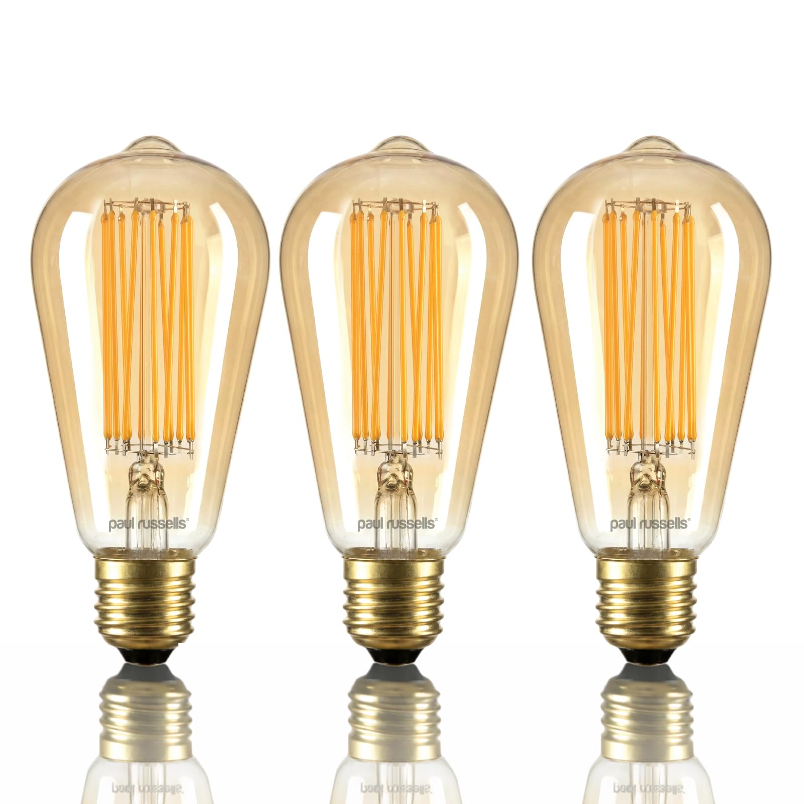 paul russells LED E27 Bulb, 4.5W = 34w Equivalent 380LM Dimmable Edison Screw ST64 Retro Style 2200K Warm White, Golden Tint Amber Glass Lamps, Flicker-Free Squirrel Cage Vintage Light Bulbs โ 3 Packs โ image 1