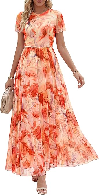 BTFBM Summer Dresses for Women 2026 Formal Short Sleeve Floral Homecoming Dress Maxi Wedding Guest Vacation Outfits
