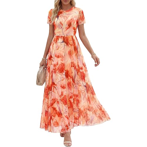 BTFBM Summer Dresses for Women 2026 Formal Short Sleeve Floral Homecoming Dress Maxi Wedding Guest Vacation Outfits