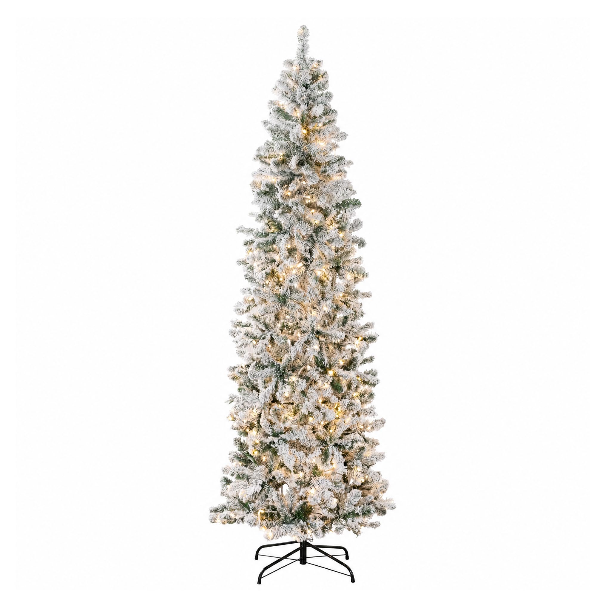 Best Choice Products 7.5ft Flocked Pencil Christmas Tree w/Twinkling LEDs, Pre-Lit Slim