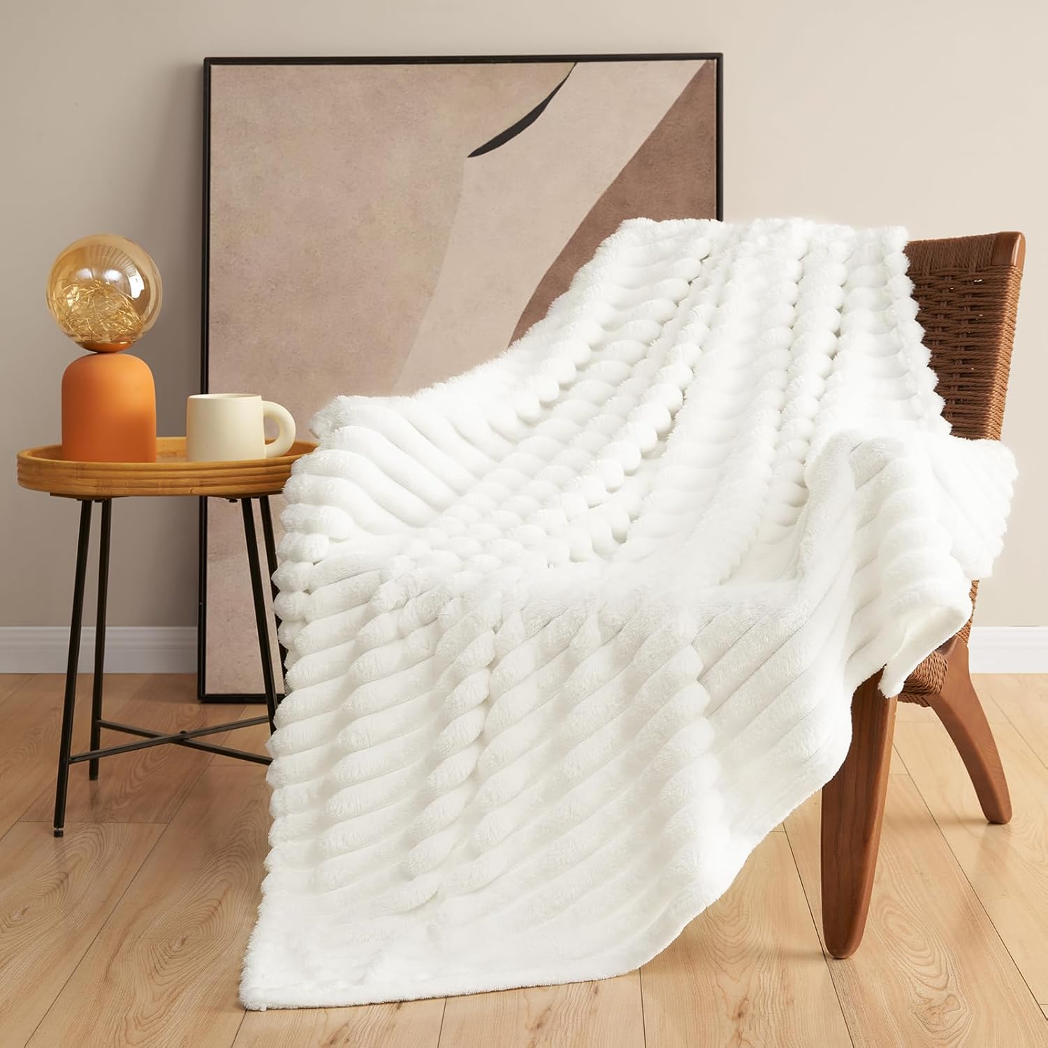 Soft Off White King Size Blanket for Bed - 300GSM Cozy Bedding Fleece Blanket for Women, Large Lightweight Sofa Couch Cover Bed Blankets for Her Him, Home Room Decor, Off White, 108x90 Inches - Image 9