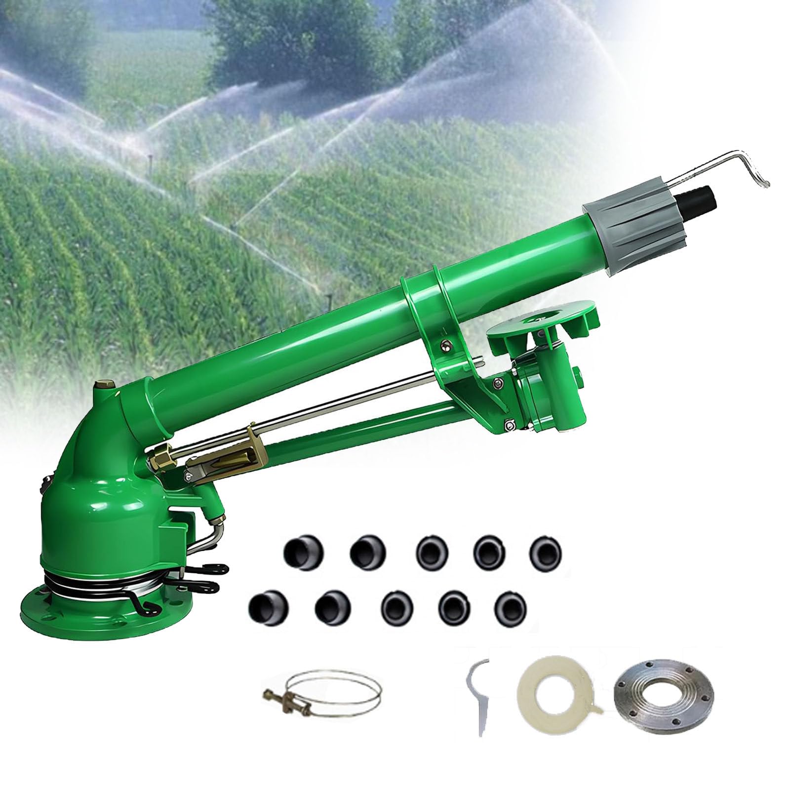 Irrigatore a Impatto, Macchina per Irrigazione, Irrigatore Rotativo Automatico 2" Pistola ad Acqua Agricola, Irrigazione 360° per Grandi Superfici, Terreni Agricoli, Fattoria