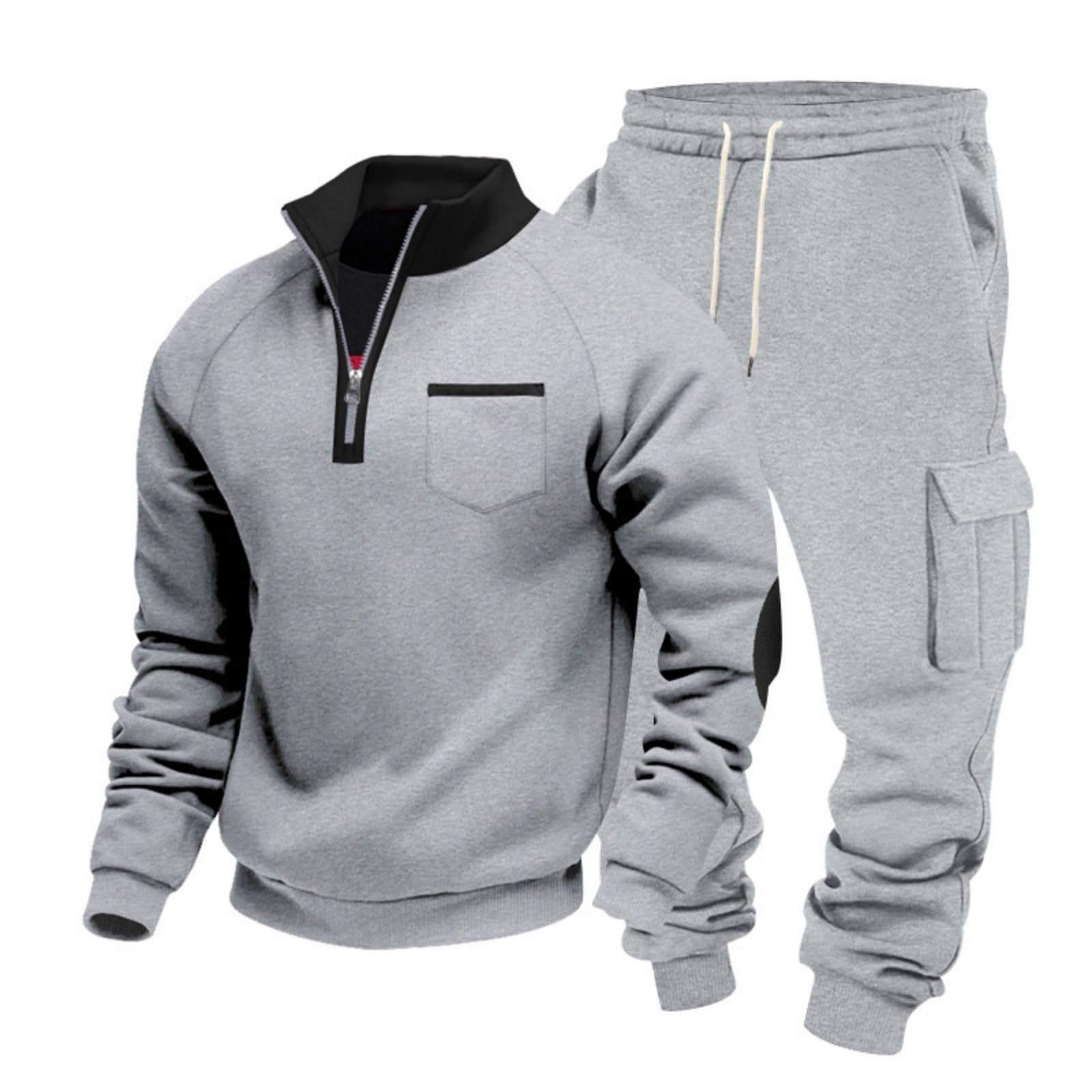 Greabuy Conjunto deportivo de 2 piezas para hombre: sudadera con cremallera de un cuarto y overol transpirable y pantalones deportivos cónicos para entrenamiento
