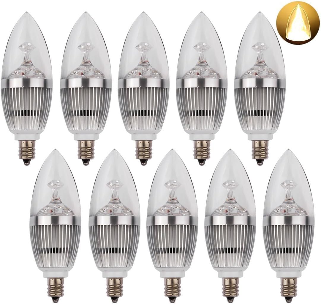 LEDMO LED Candelabra Bulb, LED Candle Sharp Bulbs, E12 3W, 25W Equivalent, Warm White 3000K, 270LM, CRI80, Non-Dimmable,10 Pack