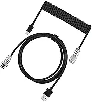 Cabo Aviador Enrolado USB-C para Teclado Mecânico, 3 Metros, Design Trançado Premium, Conector de Aviação, Preto