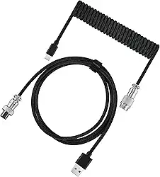 Cabo Aviador Enrolado USB-C para Teclado Mecânico, 3 Metros, Design Trançado Premium, Conector de Aviação, Preto