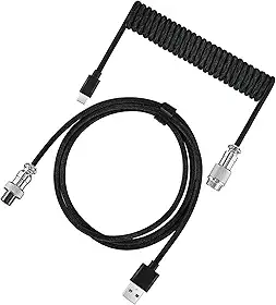 Cabo Aviador Enrolado USB-C para Teclado Mecânico, 3 Metros, Design Trançado Premium, Conector de Aviação, Preto