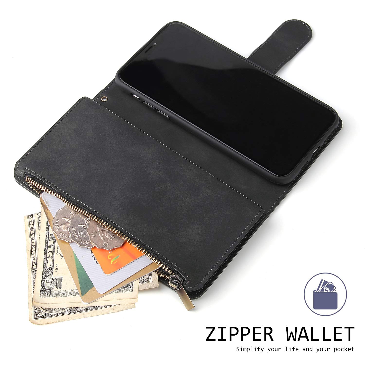 UEEBAI Handyhülle Für IPhone 15 Pro (6,1 Zoll) – Klapphülle Aus PU Leder Mit Kartenfach, Magnetverschluss & Standfunktion, Lila Mit Bling