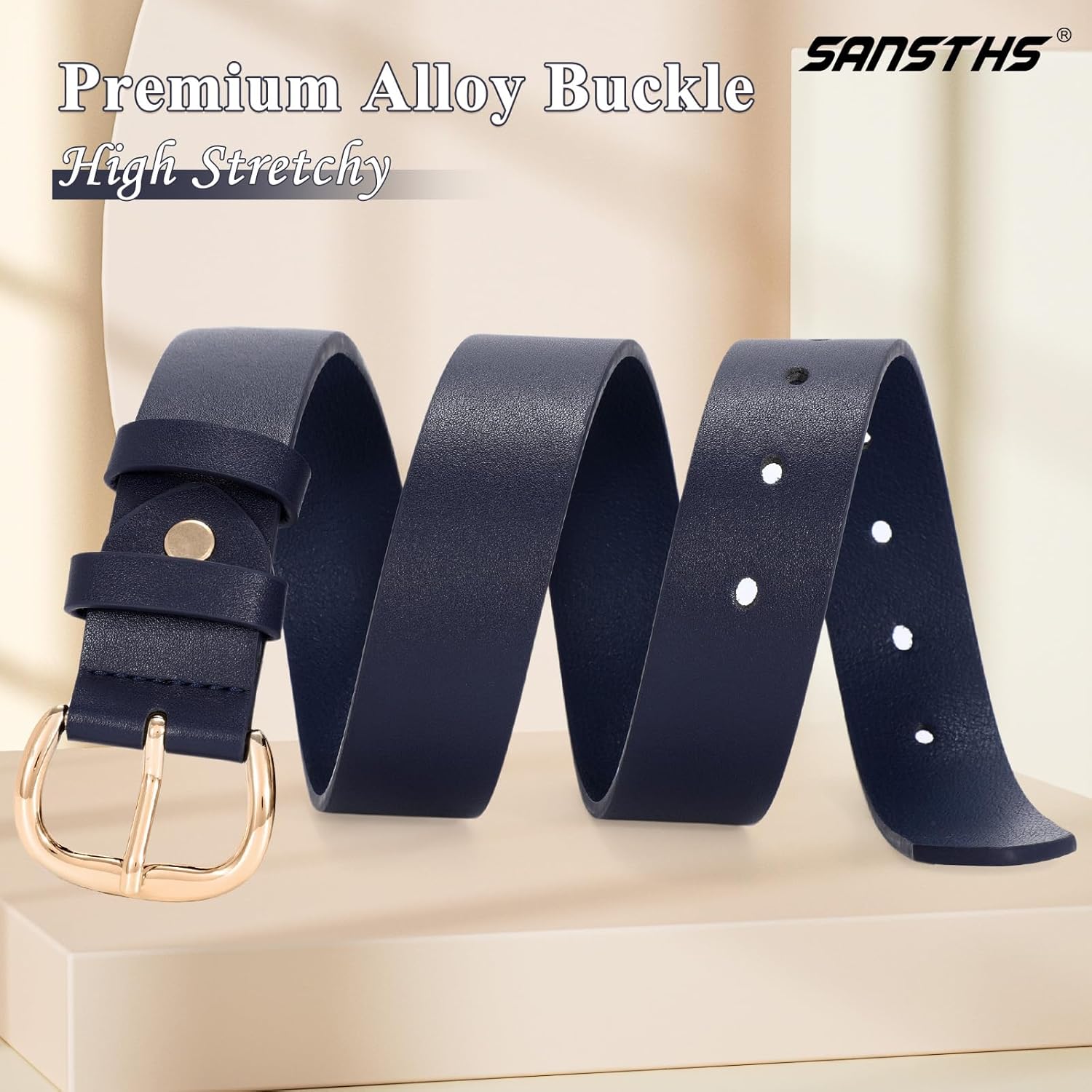 SANSTHS Women Leather Belt for Jeans Pants Dresses Black Ladies Waist Belt with Black Buckle - Image 5