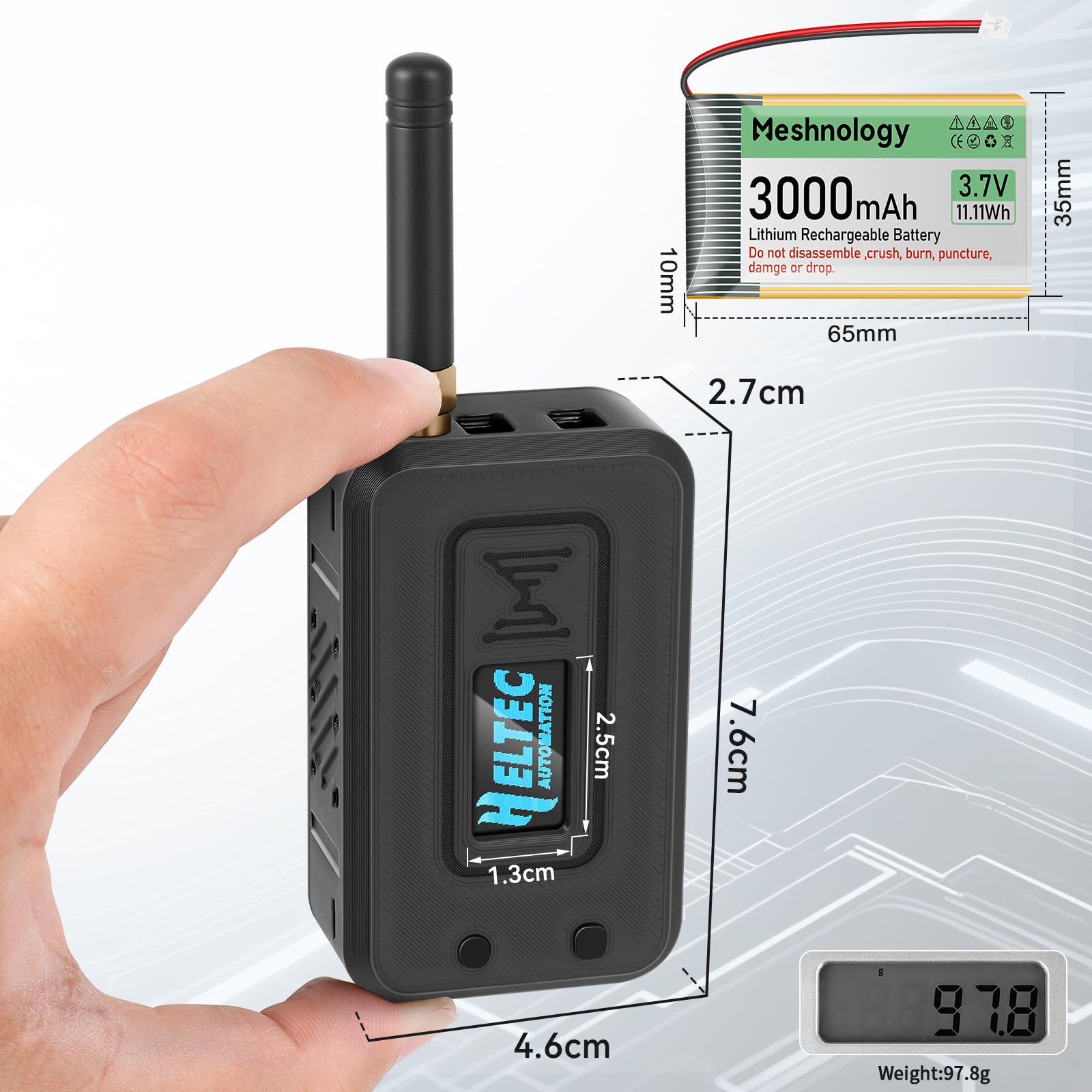 2 set ESP32 LoRa V3 scheda modulo con antenna 915 MHz + batteria 3000 mAh + custodia – WiFi integrato Blue tooth SX1262 CP2102 0,96" OLED Display tipo C per Ar duino Lora Meshtastic IOT (N35, nero)