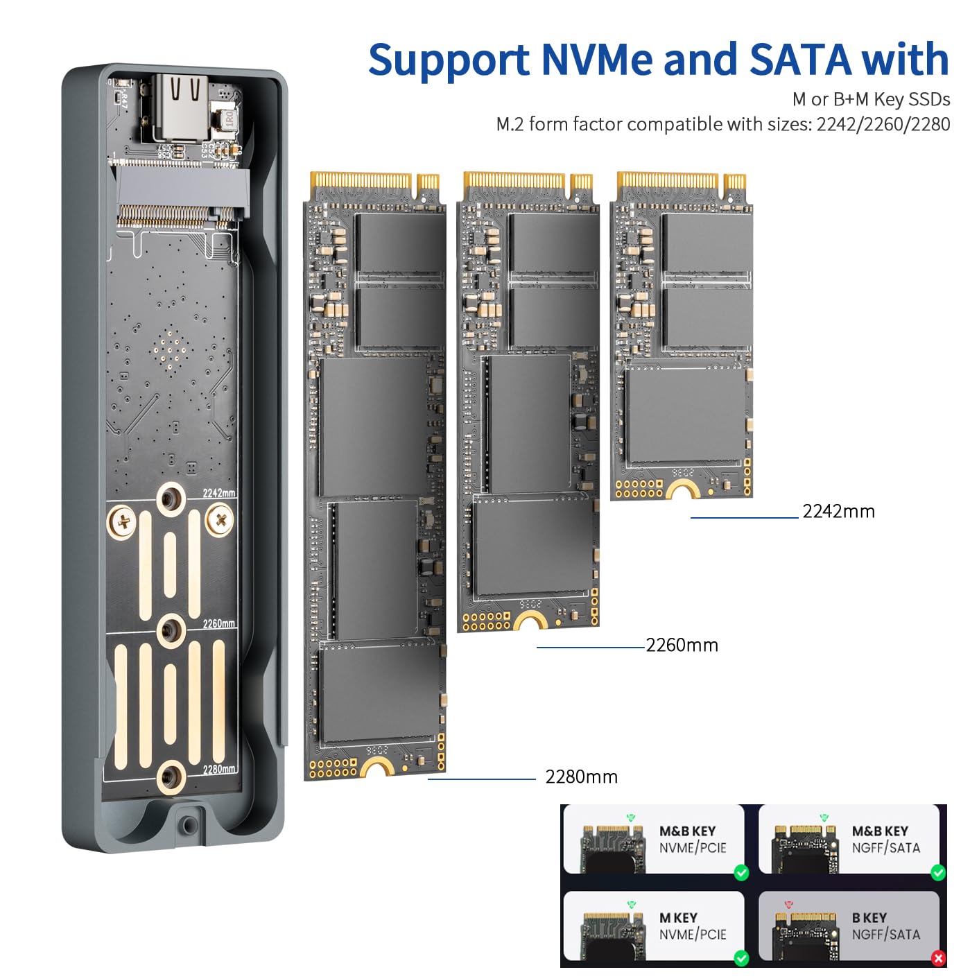 Hikvision M.2 NVMe and SATA SSD Enclosure Aluminum, RTL | B2B