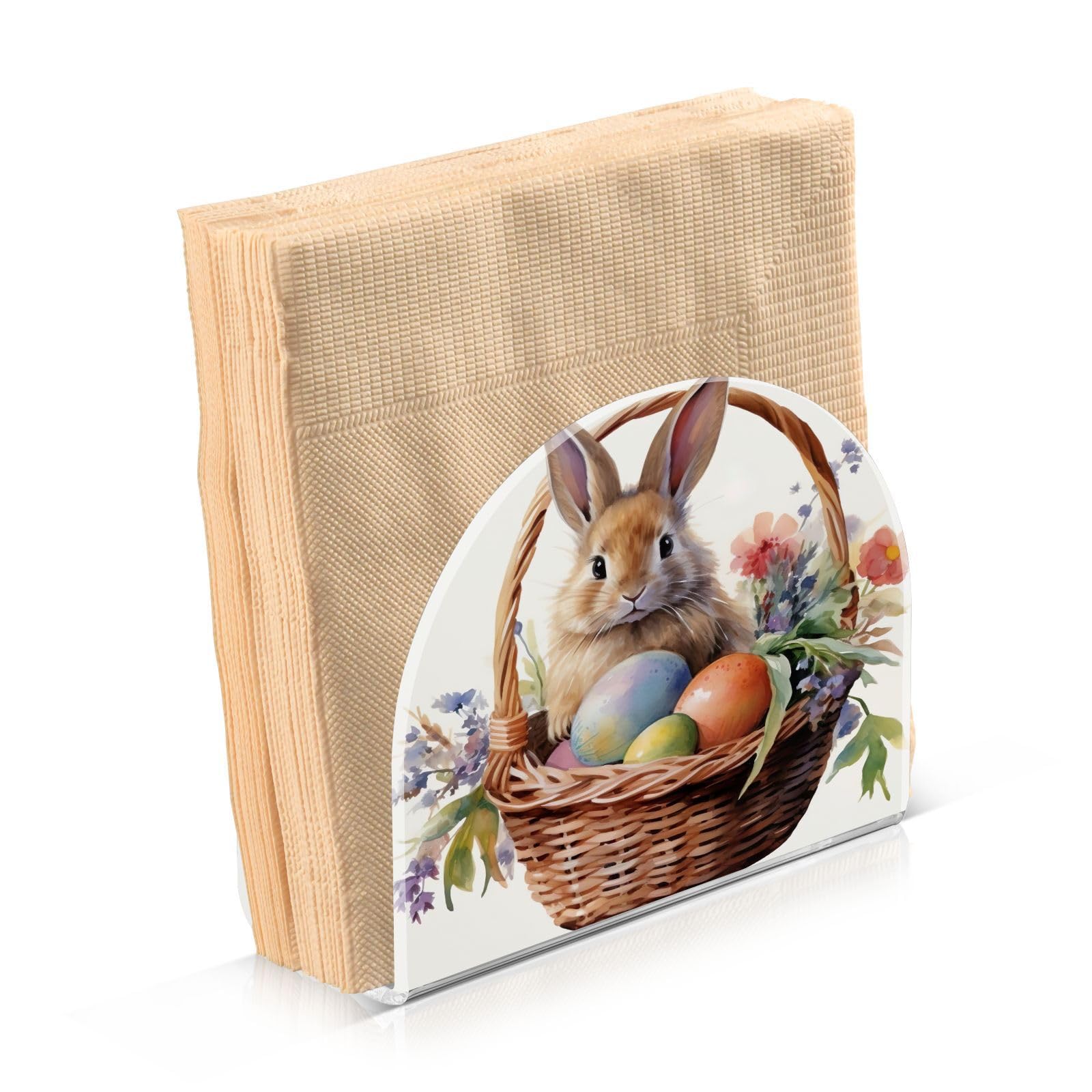 Takiito Easter Bunny Napkin Holder for Paper Napkins, Acrylic Upright Holder for Table, Tissue Dispenser for Farmhouse Kitchen Home Decor