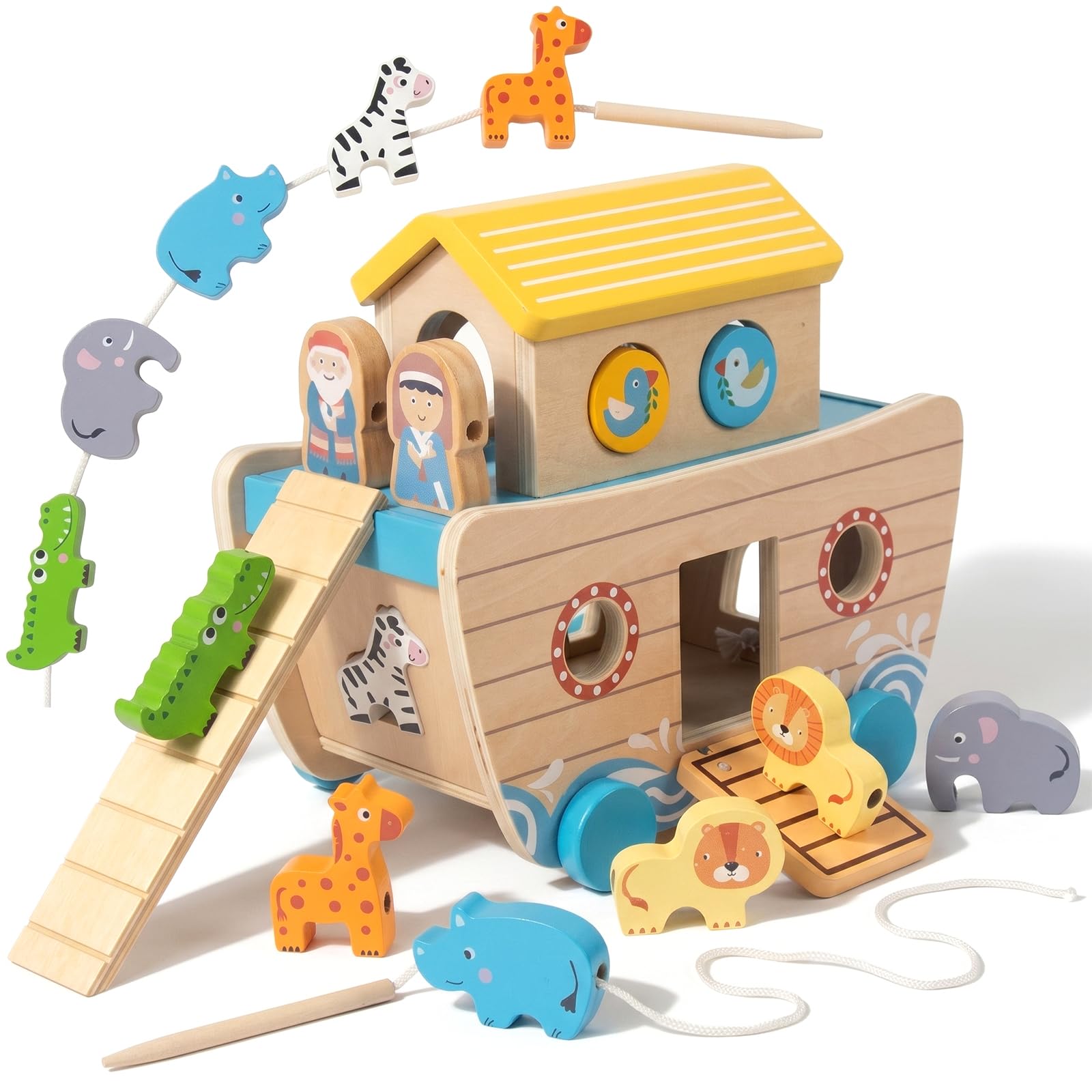 Amazon.com: WOODENFUN Wooden Noah's Ark Toy for Toddlers, Baptism