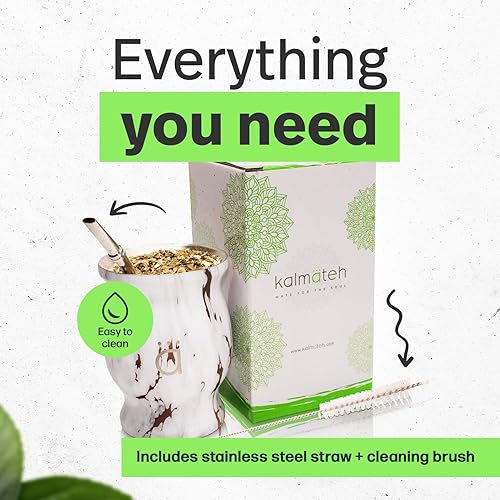Vista 4 de Kalmateh Yerba Mate - Juego de calabaza tradicional y moderna, incluye popote de filtro Bombilla y cepillo de limpieza, acero inoxidable de doble