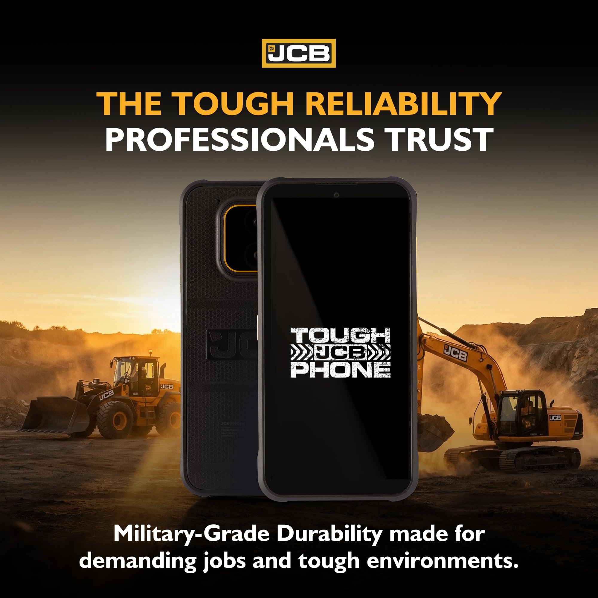 JCB Toughphone E50 Smartfon Rugged 5G Android 16, Telefon Pancerny i Wodoodporny, 6GB RAM 128GB, Bateria 5000mAh, Aparat 50MP, NFC, Szybkie i Bezprzewodowe Ładowanie, Dual SIM + eSIM, IP68/IP69K