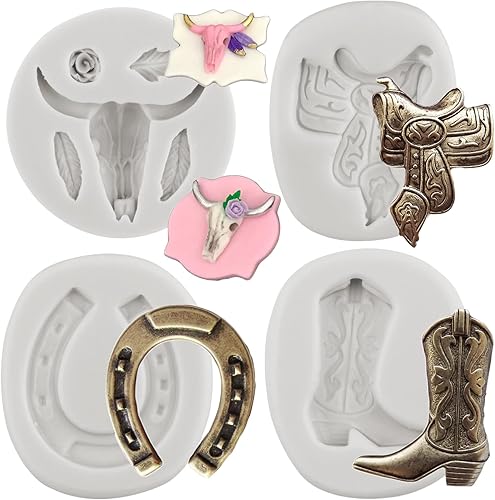 Miniatura 10 de MINFEIDMS Moldes de silicona para caballo, moldes de herradura, moldes de fondant, moldes para botas de vaquero, molde de sillín para decoración de